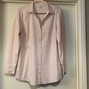 J. Jill Size Large Pink/White/Tan Striped Button-down Shirt